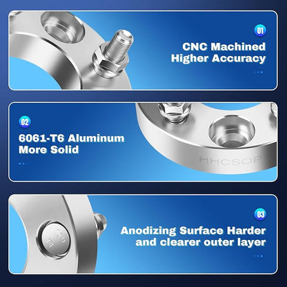 HHCSOP 4x4 Golf Cart Wheel Spacers, 1 inch ATV Wheel Adapters for EZ GO EZGO Club Car, 4PCS 4x101.6mm Wheel Spacer Hub Bore 62mm with 1/2" x20 Studs - Silver