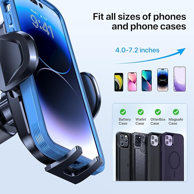 Miracase Phone Holders for Your Car with Upgraded Double Metal Hook Clip, Air Vent Cell Phone Car Mount, Universal Automobile Cradle Fit for iPhone Android and All Smartphones, Light Black