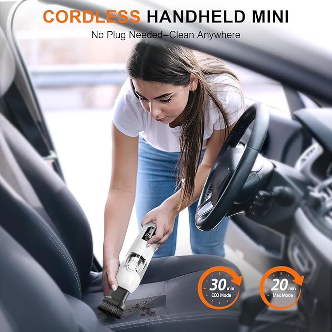 4-in-1 Handheld Cordless Car Vacuum – 19000PA, Brushless Motor, 2-in-1 Blow & Suction, Dual Modes, Type-C, Mini & Portable for Car, Home, Office, Keyboard Cleaning