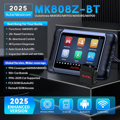 Autel MaxiCOM MK808Z-BT Diagnostic Scanner - Bidirectional Scan Tool Work as MK900BT, Up of MK808S MX808S MK808Z, 28+ Services, Works w/ BT506/MV108S, Android 11, 150+ Brands, FCA