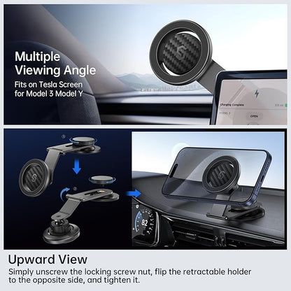 SYNCWIRE Fits MagSafe Car Mount for Universal Dashboard, Tesla Screen, Magnetic Phone Holder for Car, Foldable Aluminum Alloy Arm, Super Stable Car Mount for iPhone 16 Pro Max 15 14 13 12&All Phones