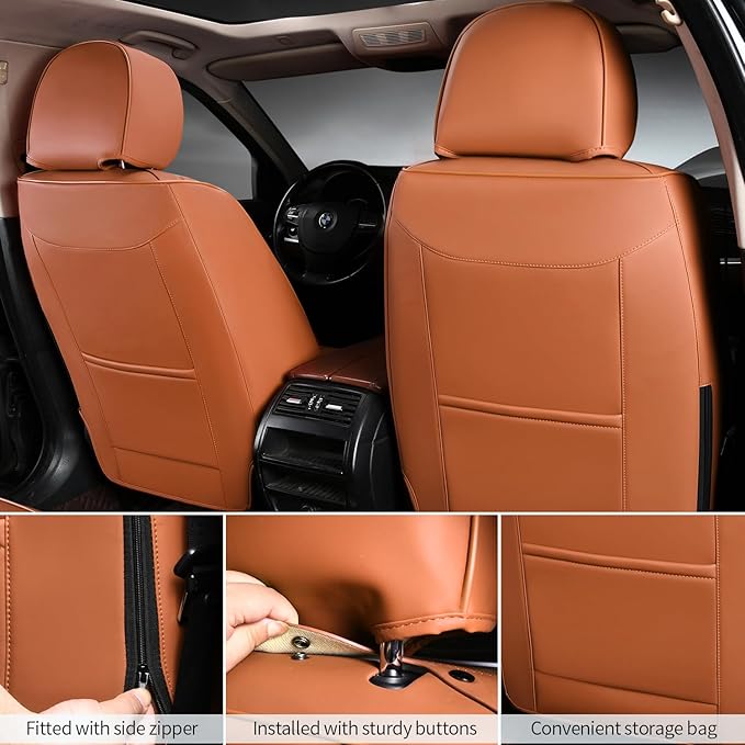 Car Seat Covers Full Set Leather Seat Covers Automotive Seat Covers Universal Car Seat Cover for Most Cars Brown
