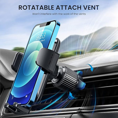 Qifutan Car Phone Holder with Anti-Slip Rubber, 360 Rotating Ball Joint, and Adjustable Support Ring for iPhone and Other Smartphones
