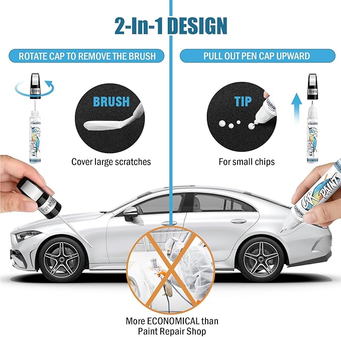 White Car Paint Touch Up, Car Scratch Repair Pen, Color Accurate Automotive Paint with Varnish Clear Coat Pen Quick and Easy Fix Vehicles Chip Rim Scuff Repair