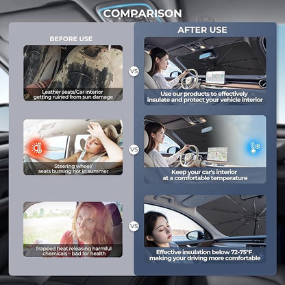 Windshield Sun Shade Umbrella for 2015-2024 Dodge Challenger Accessories: Custom Fit 210T Silver, Foldable Sunshade Front Window Sun Visor, Blocks UV Rays, Keeps Car Cool for SXT, R/T, GT, Scat Pack