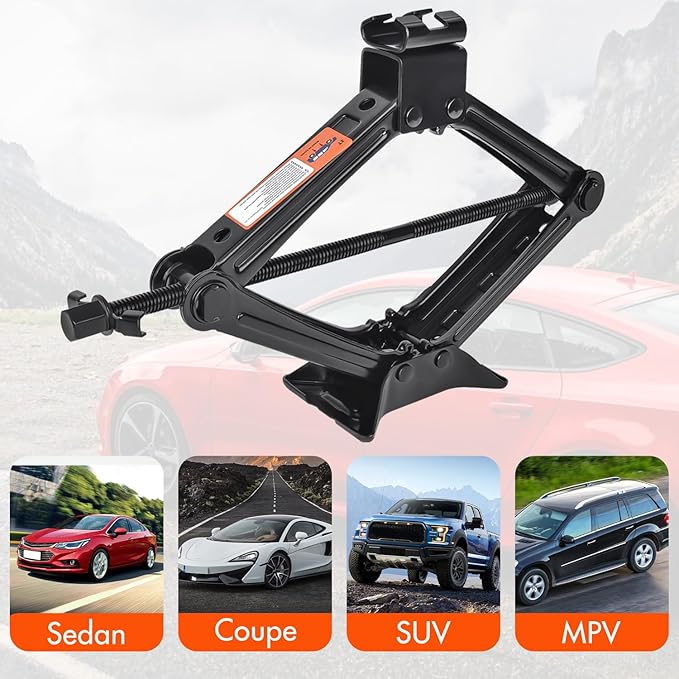 Car Jack Kit Scissor Jack for Car 2 Ton (4409 lbs) Tire Jack Tool Kit Universal Car Emergency Kit with Lug Wrench Tire Changing Kit for Car SUV (2T)