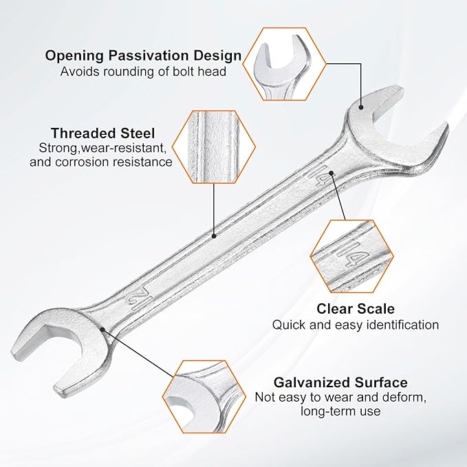 HARFINGTON 5pcs Double Open End Wrench 12mm x 14mm Metric 15 Degree Offset Angle Small Flat Head Wrench Galvanizing Open Ended Spanner for Automotive Repair Furniture Assembly