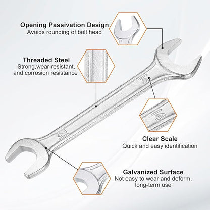 HARFINGTON 5pcs Double Open End Wrench 12mm x 14mm Metric 15 Degree Offset Angle Small Flat Head Wrench Galvanizing Open Ended Spanner for Automotive Repair Furniture Assembly