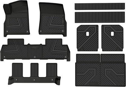 LASFIT Floor Mats & Trunk Mat & Backrest Mat for Rivian R1S 2024 2023 2022, All Weather TPE Mats Custom Fit Floor Liner & Cargo Mat for R1S 1st & 2nd & 3rd Row Full Set Car Mats and Cargo Liner
