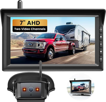 AUTO-VOX 7" HD Wireless Backup Camera for Furrion System: Easy Setup & Stable Signal Back Up Camera, Wide View Rear View Camera with Clear Night Vision, Split Screen Monitor for RV Camper Truck（2.5mm）