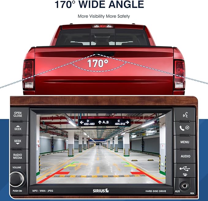 Rear View Backup Camera Fit for Dodge Ram 1500 2500 3500 2009-2012, Reversing Parking Assist Camera OE Replacement 56054041AC 56054041AA 56054041AB 56054041AD 56054041AE