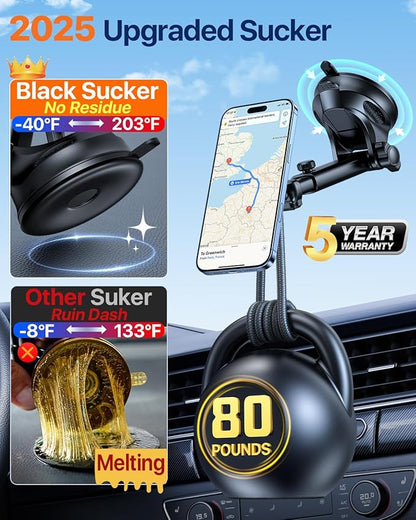 HTU for MagSafe Car Phone Mount Magnetic Phone Holder for Windshield Vent Dashboard Magnetic Suction Phone Mount for iPhone 16/15/14/13/12 & Android (Neutral Gray)