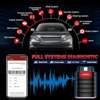 OBD2 Scanner Thinkdiag Bluetooth Full System Bidirectional Diagnostic Scan Tool OE Level Code Reader with ECU Coding 15+ Reset Service FCA AutoAuth All Software 1 Year Update Fits for iOS & Android