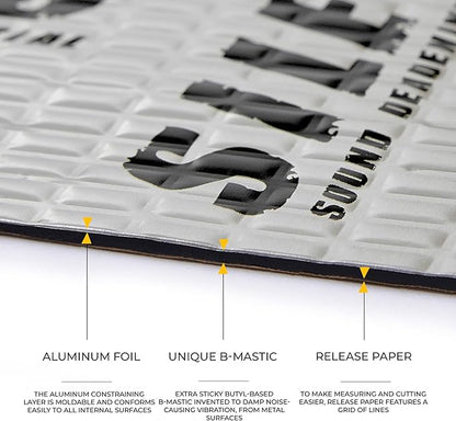 Siless 80 mil (2mm) Car Sound Deadening mat - Butyl Automotive Sound Deadener - Noise Insulation and Vibration Dampening Material 10 sqft (0.95 sqm)