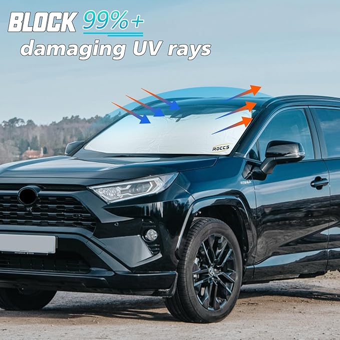 ROCCS Windshield Sun Shade fit for Toyota 4Runner 2010-2023 2024 2025,Foldable Front Window Sunshade Sun Visor Protector Blocks UV Rays Keep Your Car Cooler
