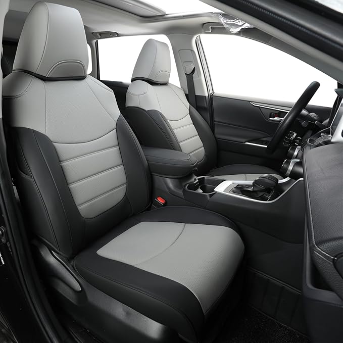 RISINGSTAR Rav4 Hybrid Seat Covers, fit 2019-2025 Toyota Rav4 Hybrid LE,XLE,Woodland Edition,XLE Premium,Limited, Not for XSE/SE/Plug-in(Black&Gray)