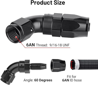 EVIL ENERGY 6AN 60 Degree One Piece Full Flow Hose End Fitting Swivel For CPE Braided Hose