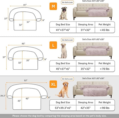 GGIB Calming Dog Bed Fluffy Plush Dog Mat for Furniture Protector with Removable Washable Cover for Large Medium Small Dogs and Cats (Extra Large (53x39.3x6), Rust White)