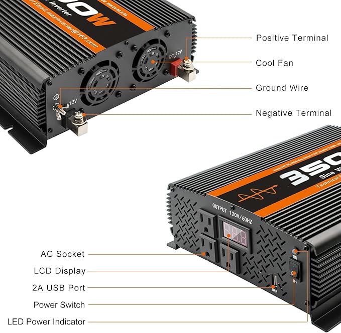 3500W Pure sine Wave Inverter 3500 watt Inverter 12 Volt Inverter RV Inverter Solar Inverter 12V to 120V Inverter 3500 watt Inverter Power Inverter with 4 Power outlets