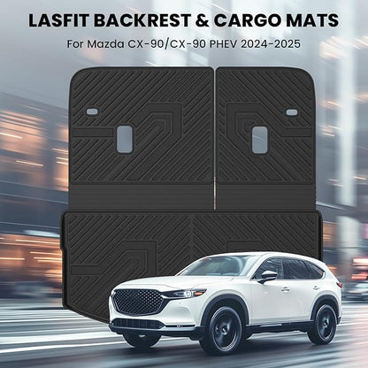 LASFIT Cargo Mat and Backrest Mat for Mazda CX-90 / CX 90 PHEV 2024 2025 7&8 Seats(Not for 6 Seats) TPE Custom Fit All Weather Trunk Mat Liner Waterproof CX90/CX90 PHEV Cargo Tray Accessories, Black