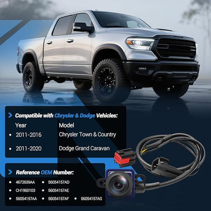 56054157AA Rear View Backup Camera Compatible with 2011-2016 Chrysler Town & Country 2011-2020 Dodge Grand Caravan HD Color Night Vision Waterproof Backup Camera 4672639AA CH1960103