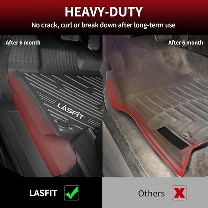 LASFIT Floor Mats for Ford F250 F350 F450 2017-2026 Crew Cab Front Bucket Seat | Rear W/Fold-Flat Storage Carpet Floor Super Duty All Weather Protector TPE Car Floor Liner, 1st & 2nd Row, 3pcs Black