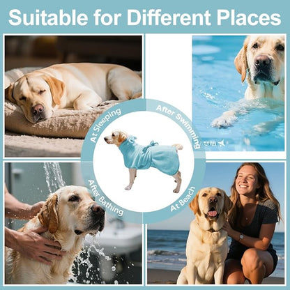 Giant Dog Bath Bubble, Quick Drying Super Absorbent Used for After Bathing, Warm Dog Towels, Adjustable Hoodies and Belts for Pet Dogs Bath Clothes Products (Blue, 6XL)