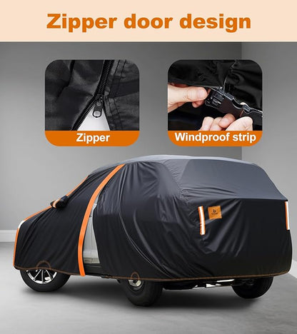 Car Cover Waterproof All Weather for SUV Automobiles UV Protection Snowproof Rain Sun with Door Zipper Full Exterior Outdoor Full Car Cover Universal Fit Up to 185"