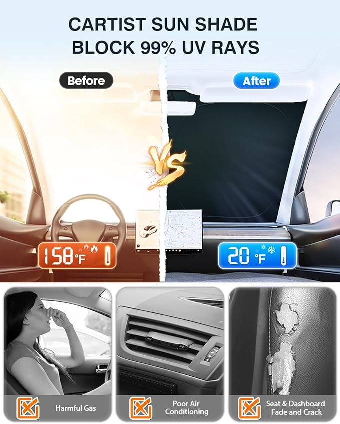 Cartist Windshield Sun Shade Custom Fit for Jeep Wagoneer 2022 2023 2024 Accessories Foldable Car Front Window Sunshade Sun Visor Protector