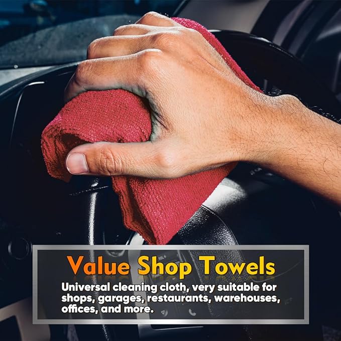 HOMEXCEL Red Shop Towels 100 Pack, Reusable Microfiber Cleaning Cloth Bulk, Multipurpose Microfiber Towels for Car, House and Kitchen, Highly Absorbent Cleaning Rags 11.5 x 11.5 inch