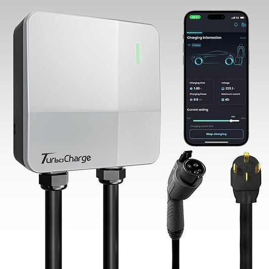 Level 2 EV Charger - 40 Amp Smart EV Charger for Home Level 2 NEMA 14-50, 240V Electric Vehicle Charging Stations 9.6kW, 25ft Cord, Outdoor/Indoor