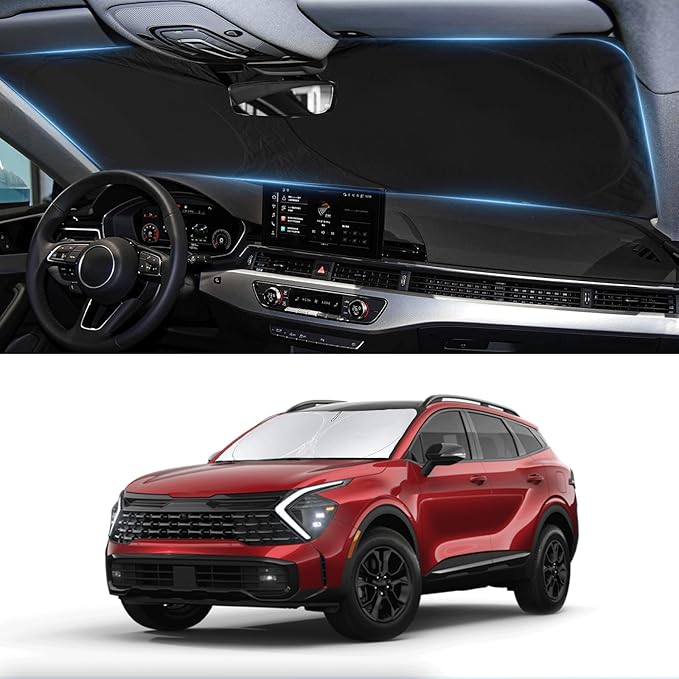 Custom Fit Sportage Windshield Sunshade for 2022-2023 2024 2025 KIA Sportage Front Window Shades Cover for Windshield Sun Visor Protector Reflector Block Heat and Sun Protection Cooler Accessories