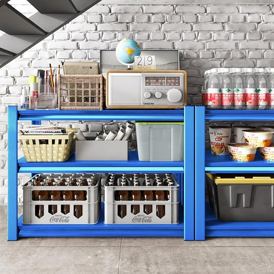 3-Tier Garage Shelving Heavy Duty，48" W Metal Shelving Unit for Garage, 1650 lbs Load Capacity Utility Rack Shelves＆ Garage Shelves, 48”W x 18”D x 39”H(Blue