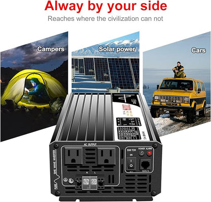 Xijia Pure sine Wave Inverter 2000w Power Inverter (Peak Power 4000W) dc 12v to 110v 120V ac rv Converter (DC12V (Range 10V-15V) 2000W)