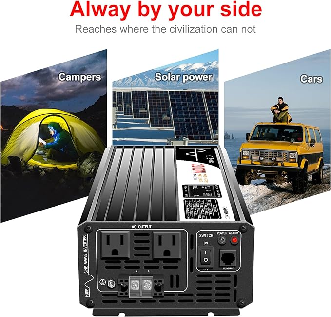 Xijia 2000W (Peak Power 4000W) Pure Sine Wave dc to ac Inverter Remote Switch DC 24V to AC 120V 60HZ Solar Converter for Home car rv &Yacht (DC24V (Range 20V-30V) 2000W)