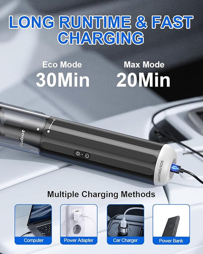 RUBOT Handheld Vacuum Cordless, Portable Car Vacuum with 2-Speed, 15KPA Powerful Suction Vacuum Cleaner, Lightweight 4-in-1 Hand Held Vacuum for Car Home Office and Pet Hair