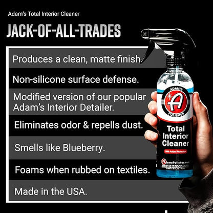 Adam's Polishes Total Interior Cleaner & Protectant, Quick Detailer & SiO2 Protection, Ceramic Infused, Anti-Static, OEM Finish, For Leather, Vinyl, Plastics, Glass & More