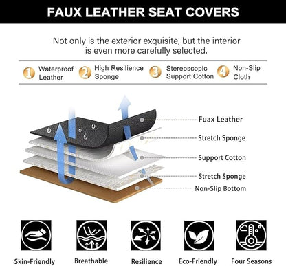 YORKNEIC 2 Front Seat Covers Fit for Hyundai Kona 2018-2024 2025: Leather Car Seat Covers - Waterproof Car Seat Protector Compatible Airbag (Black & Grey)