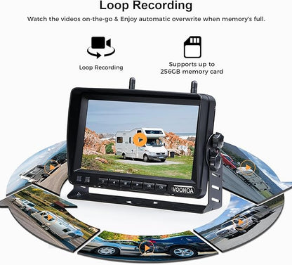 Wireless Magnetic Backup Camera, 9600mAh Battery Powered Rechargeable Waterproof HD Solar Back Up Rear View Bluetooth Hitch Camera with 7 Inch 1080P Monitor System for Car Truck Trailer RV VN003