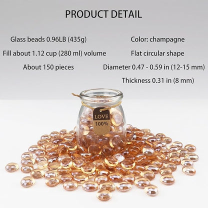 0.96LB Glass Beads Vase Filler Aquarium Gravel Decor Flat Glass Marbles Gems Pebbles Fish Tank Rocks Home Decorative Art Craft - Champagne