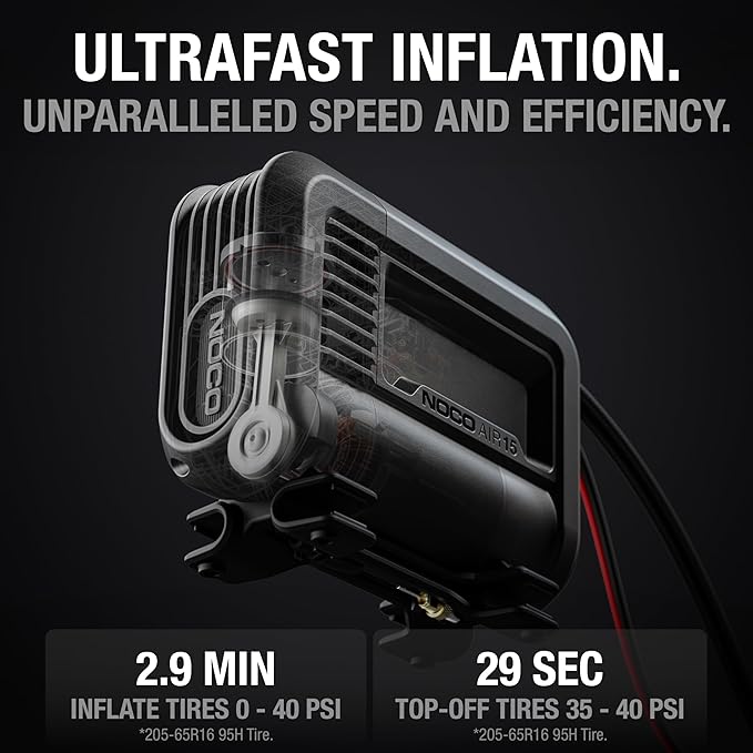 NOCO AIR15: UltraFast 15A Tire Inflator - 12V Portable Air Compressor Pump, 80 PSI Max – 44 SLPM Airflow Inflates 0–40 PSI in 2.9 Minutes – Digital Gauge + Auto-Shutoff