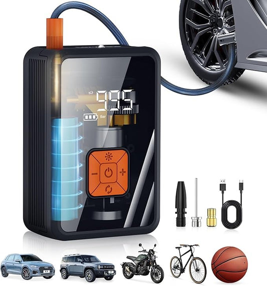 Portable Air Pump for Car Tires, 150 PSI Tire Inflator Cordless with LED Light, Rechargeable Auto Shut-off Air Compressor 2X Fast Inflation Tire Pumps for Car Bike Motorcycle Ball
