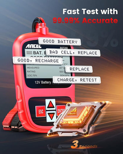 ANCEL BST200 Car Battery Tester 12V Automotive, 100-1100 CCA Battery Load Tester Tool, Auto Battery Analyzer Digital Tester for Car Truck Motorcycle SUV Boat and More