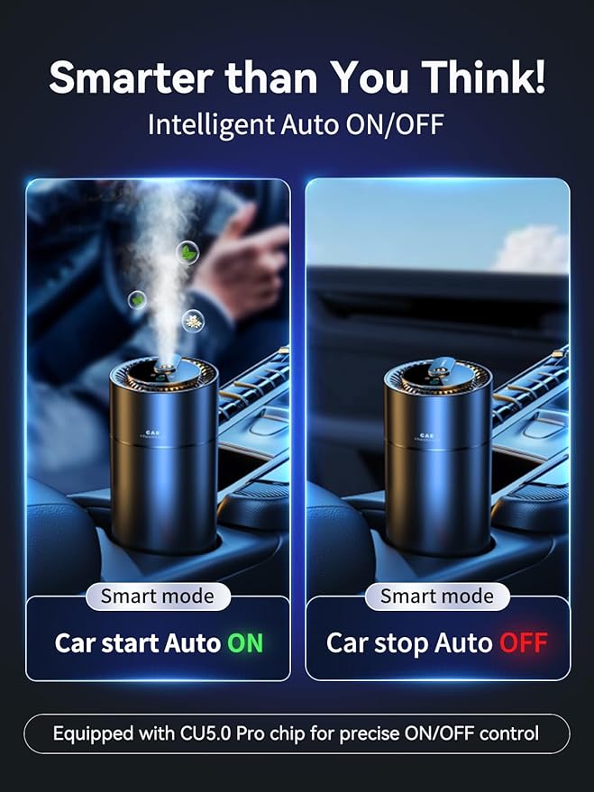 Ceeniu Smart Car Air Fresheners, Sweet Vanilla Scent, A New Smell Experience by Atomization, Each Bottle Perfume Lasts 4 Months, Adjustable Concentration, Auto On/Off, Built-in Battery