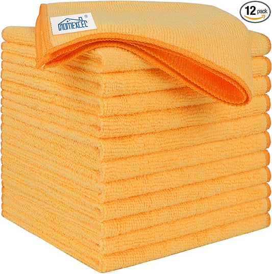 HOMEXCEL Yellow Microfiber Cleaning Cloths 12 Pack, 12.5 x 12.5 inch Microfiber Towel for Cars, Ultra Absorbent Car Washing Cloth, Lint Free Streak Free Cleaning Rags for Car, Kitchen, and Window