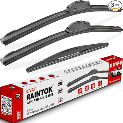 Windshield Wiper Blade Set Replacement for 2005-2022 Honda Odyssey Original Equipment Replacement Front Rear Wiper Blades-26"/22"/16" (Set of 3) U/J Hook