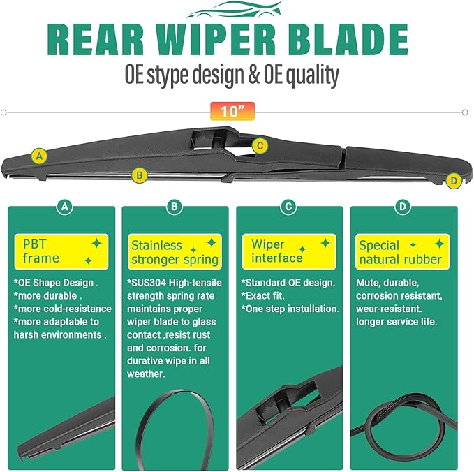 26" 16" 10" Windshield Wiper Blades Replacement for Toyota RAV4 2013 2014 2015 2016 2017 2018 Premium All Weather Front Rear Wipers Set - OEM Quality (Pack of 3)