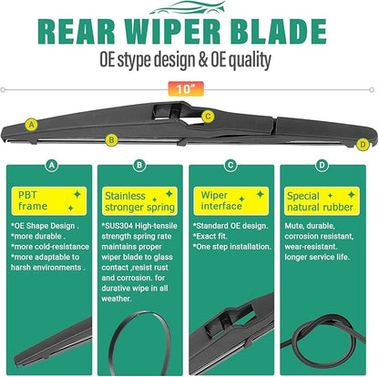 26" 16" 10" Windshield Wiper Blades Replacement for Toyota RAV4 2013 2014 2015 2016 2017 2018 Premium All Weather Front Rear Wipers Set - OEM Quality (Pack of 3)