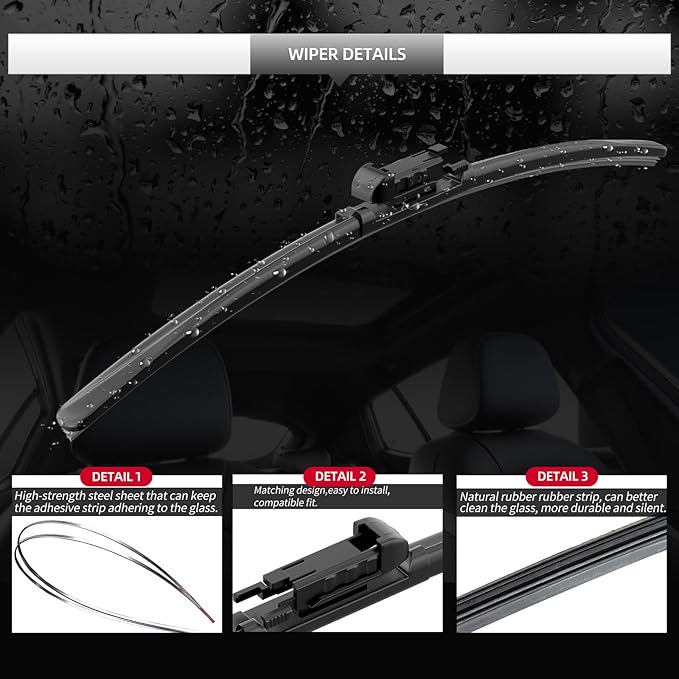 Front Windshield Wipers, 2-Piece Set for BMW 3 Series 330i 330e M340i 2019 2020 2021 2022 2023 2024 2025, Automotive Replacement Front Wiper Blades for Car Window
