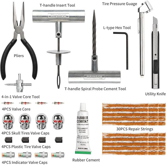 Hromee 56 Pieces Tire Repair Tools Kit for Car, Trucks, Motorcycle, ATV, RV Universal Emergency Flat Tire Puncture Repair Patch Set with Portable Bag